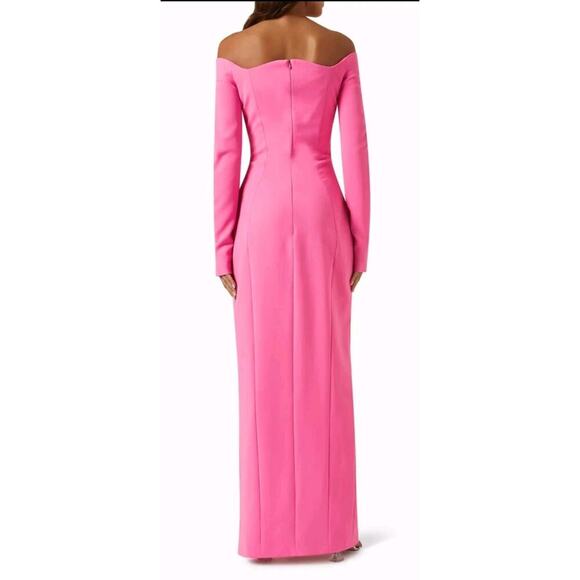 $1400 Monot Off Shoulder Fuchsia Pink Long Sleeve Maxi Dress Sz M - Picture 9 of 16